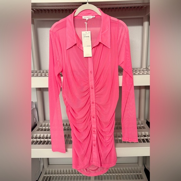 NWT Good American Ruched Long Sleeve Minidress / Coverup Knockout Pink Sz 3 (L) - Picture 2 of 9